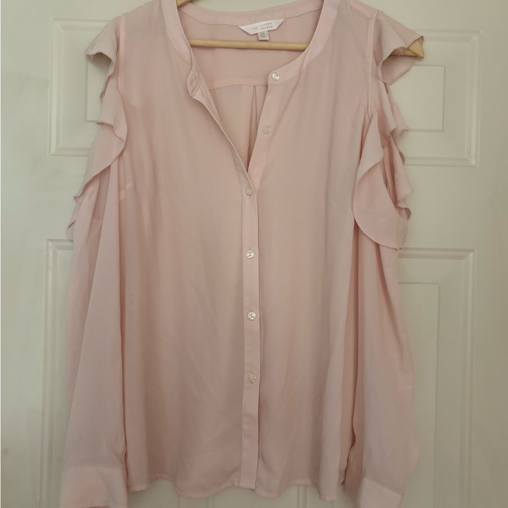 Women's Lauren Conrad Pink Ruffle Sleeve Blouse